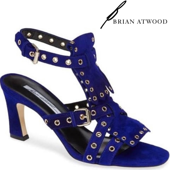 BRIAN ATWOOD Luisa Royal Blue Suede Leather Sandals Heels Pumps - Picture 1 of 13